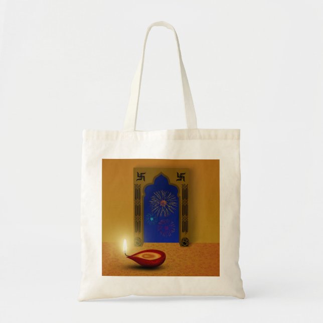 Tote Bag Festive joyeuse Diwali feux d'artifice - Budget Fo (Devant)