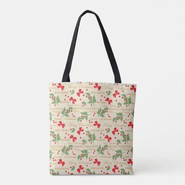 Tote Bag Festive Noël Holly, Berries et Red Bows (Dos)