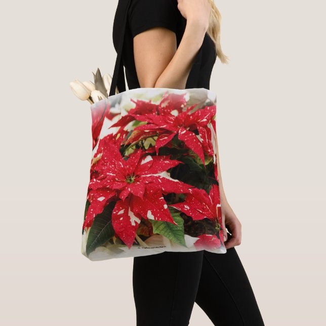 Tote Bag Festive Rouge Blanc Floral Poinsettia Fleurs (De près)