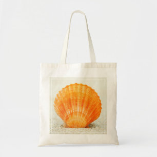 Tote Bag Feston Shell orange se tenant droit en sable
