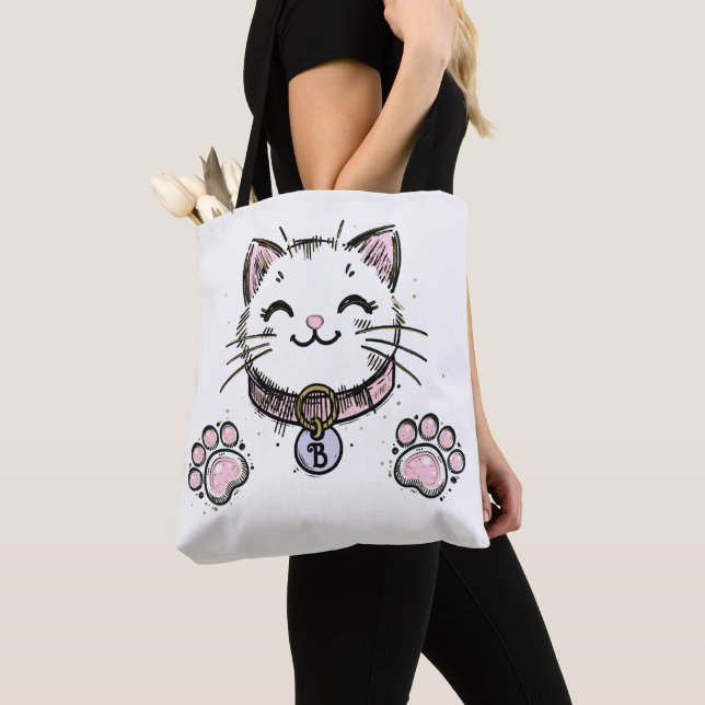 Tote Bag Fête d'anniversaire chaton rose violet or Kitty Ca (De près)