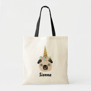 Tote Bag Fête d'anniversaire de petite fille licorne Pug