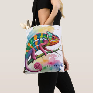 Tote Bag Fête d'anniversaire du caméléon aquarelle coloré