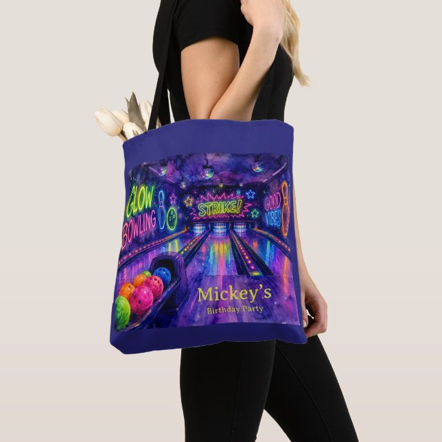 Tote Bag Fête d'anniversaire Glow Bowling pour adolescents  (De près)