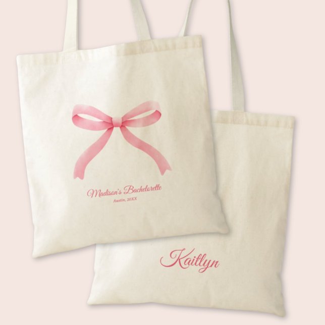 Tote Bag Fête de Bachelorette Coquette Fille Ruban Rose Sur (Pink Bow Girly Coquette Custom Bachelorette Party Tote Bag
)