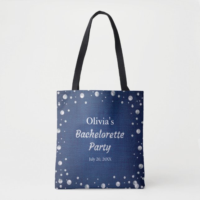 Tote Bag Fête de Bachelorette Diamants Perles en Denim Bleu (Devant)