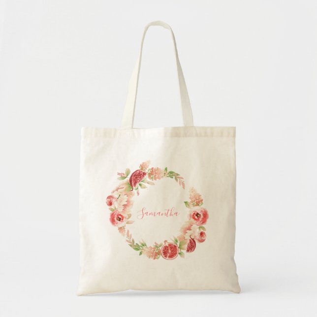 Tote Bag Fête de bébé fille à la verdure florale rose rose (Devant)