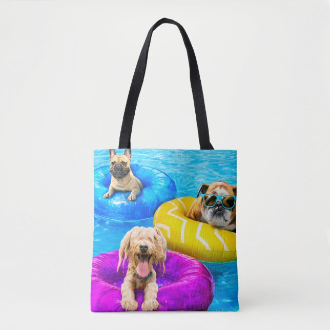 Tote Bag Fête de chien dans la piscine (Devant)