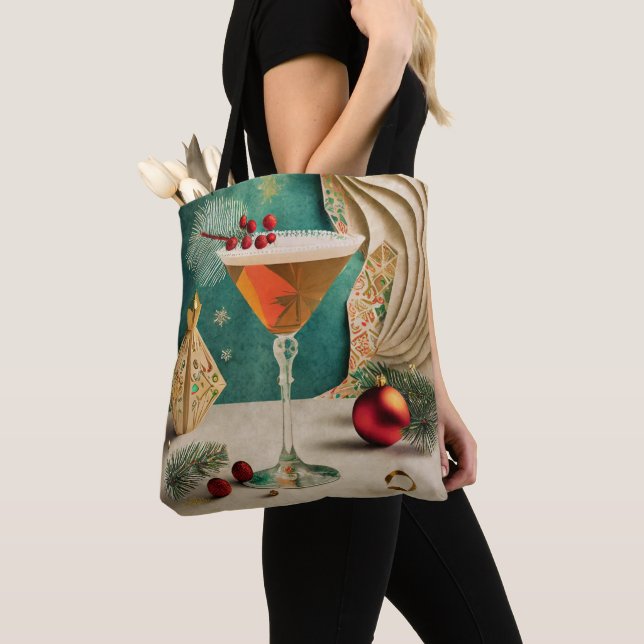 Tote Bag Fête de cocktail de Noël du milieu du siècle Happy (De près)
