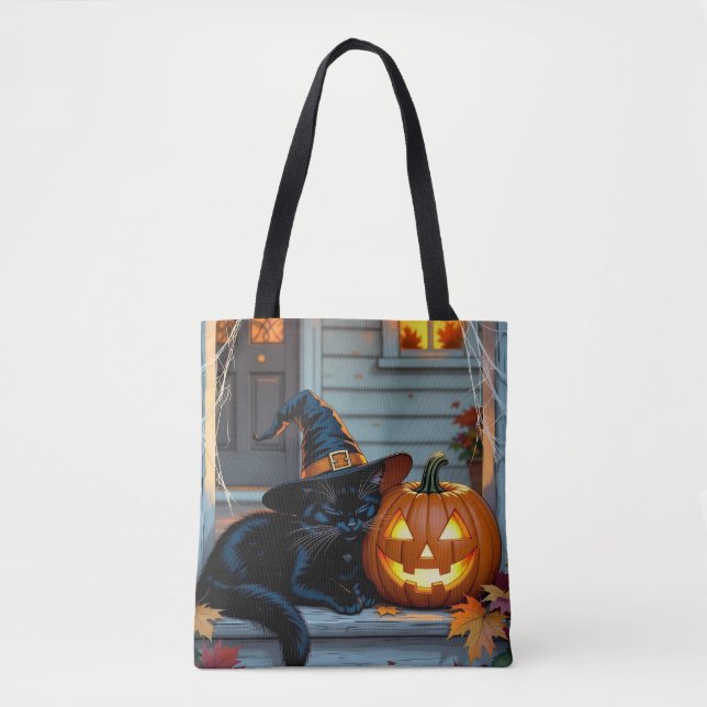 Tote Bag Fête de découpage de citrouille d'Halloween de cha (Devant)