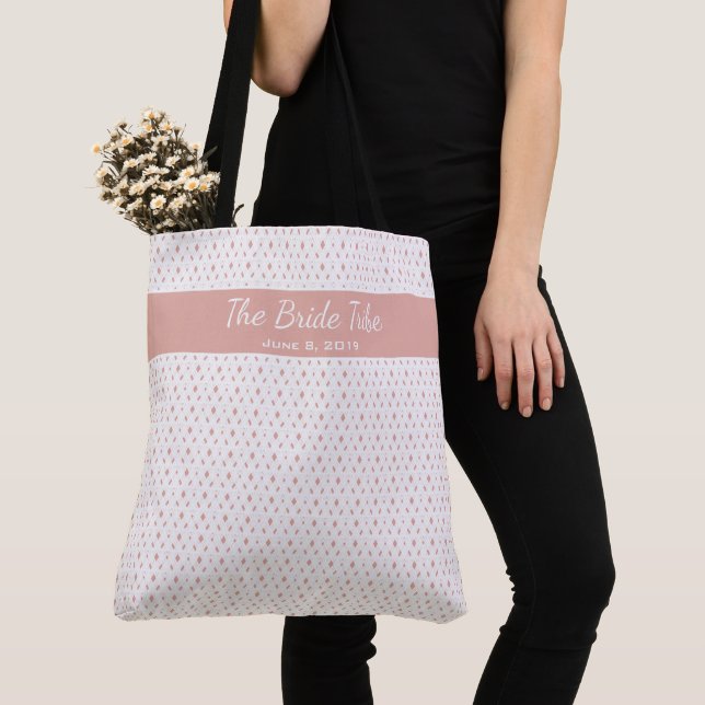 Tote Bag Fête de la mariage Personnalisée Rose Rose Blanc (De près)