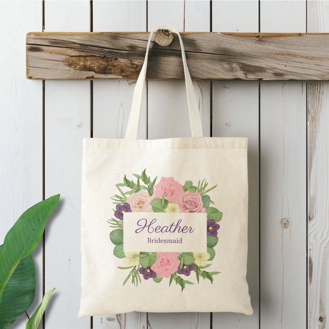 Tote Bag Fête de la mariée florale violette (Créateur téléchargé)