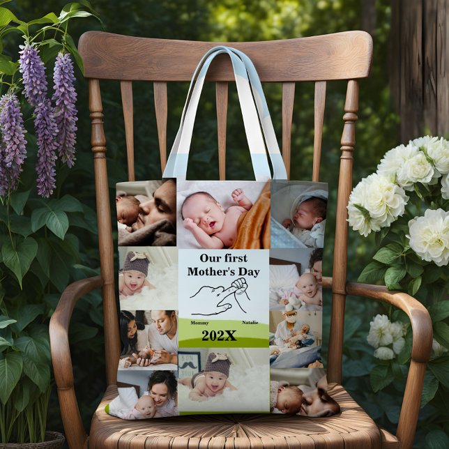 Tote Bag Fête de la Première Mère personnalisée Photo Colla (Créateur téléchargé)