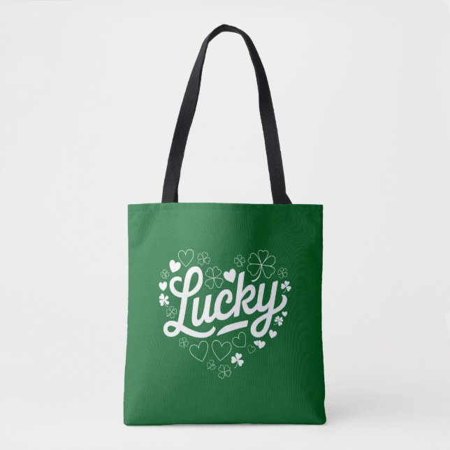 Tote Bag Fête de la Saint-Patrick Cœur Trèfle Chanceux Trèf (Devant)