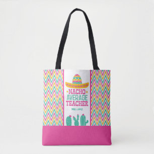Tote Bag Fête de l'enseignant moyen Chevron Cactus Funny Na