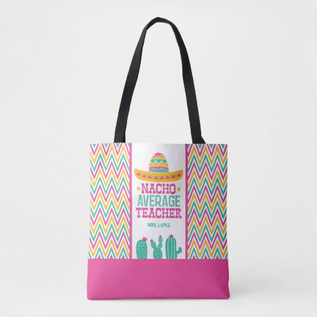 Tote Bag Fête de l'enseignant moyen Chevron Cactus Funny Na (Devant)