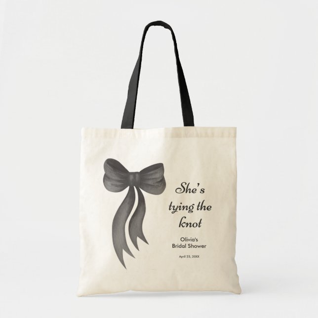 Tote Bag Fête de mariage avec un nœud noir Elle fait le nœu (Devant)