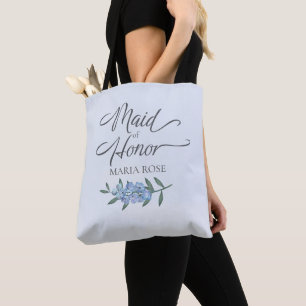 Tote Bag Fête De Mariage Bleu Floral Maid D'Honneur Personn