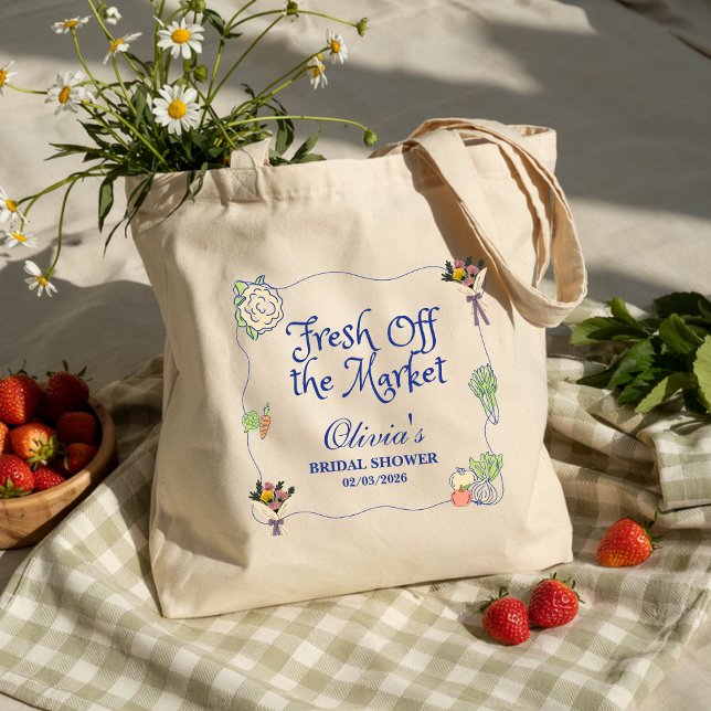 Tote Bag Fête de Mariage Fantaisiste Fraîchement Sortie du  (fresh off the market bridal shower gifts, fruits and vegetables whimsical quirky rustic garden bride)