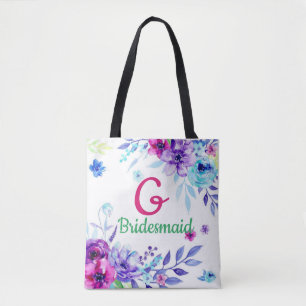 Tote Bag Fête de mariage florale avec monogramme