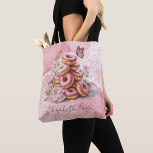Tote Bag Fête de naissance fille aux donuts roses et papill
