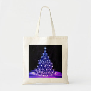 Tote Bag Fête de Noël Arbre Rose Bleu Hiver Noir Rustique