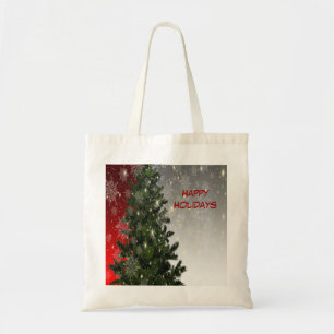 Tote Bag Fête de Noël Arbre vert Rouge Argent Flèches