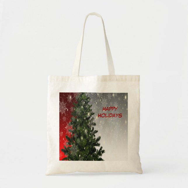Tote Bag Fête de Noël Arbre vert Rouge Argent Flèches (Devant)