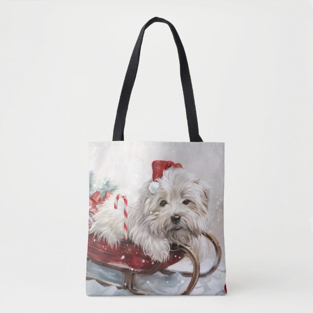 Tote Bag Fête de Noël de Chien de Coton De Tulear (Devant)