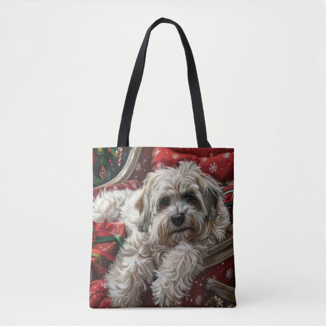 Tote Bag Fête de Noël de Chien Havanais (Devant)