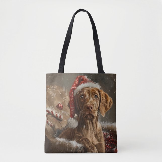 Tote Bag Fête de Noël de Chien Vizsla (Devant)