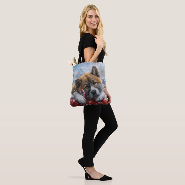 Tote Bag Fête de Noël du chien Akita (Sur le modèle)