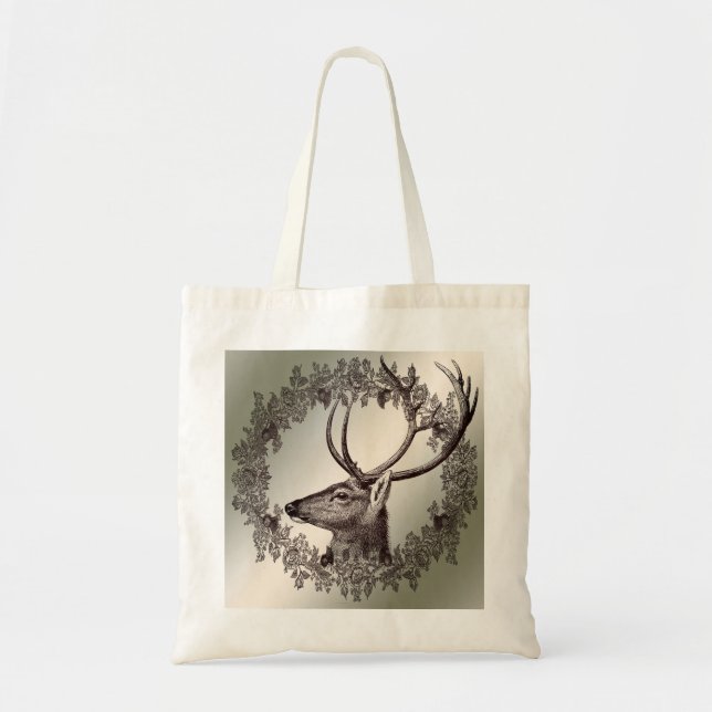 Tote Bag Fête de Noël Fleurs Renne Doré Hiver (Devant)