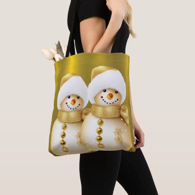 Tote Bag Fête de Noël Gold Snowman Vacances d'hiver (De près)