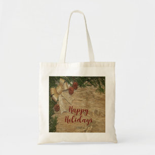 Tote Bag Fête de Noël Golden Green Feuilles Rouge Russe