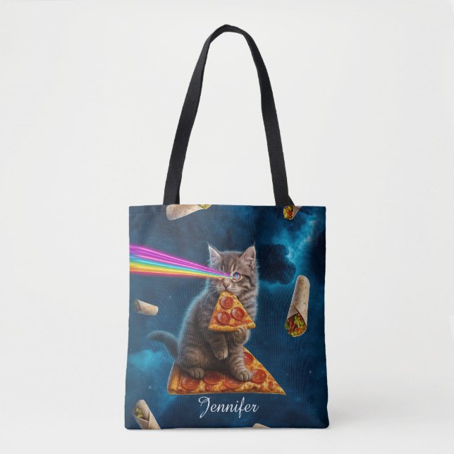 Tote Bag Fête de pizza de chat laser (Devant)