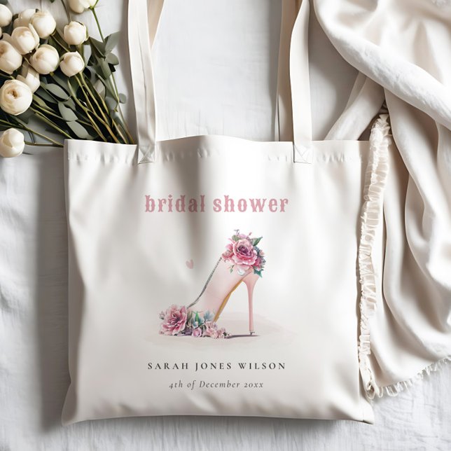 Tote Bag Fête des mariées florale Soft Blush Rose High Heur (Créateur téléchargé)