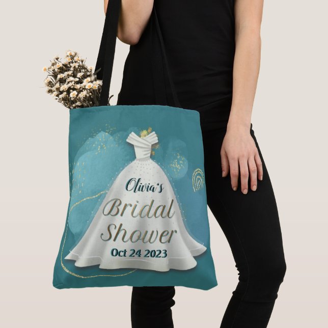 Tote Bag Fête des mariées Mariage Gown Deep Turquoise Gold  (De près)