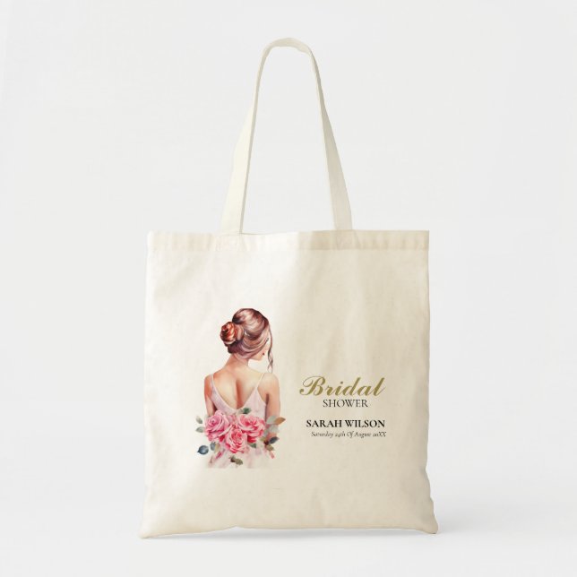 Tote Bag Fête des mariées Mariage rose Aquarelle moderne (Devant)