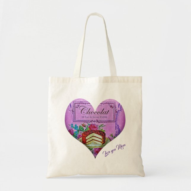 Tote Bag Fête des mères coeur pourpre Chocolat (Devant)