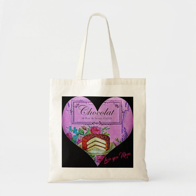 Tote Bag Fête des mères coeur pourpre Chocolat (Devant)