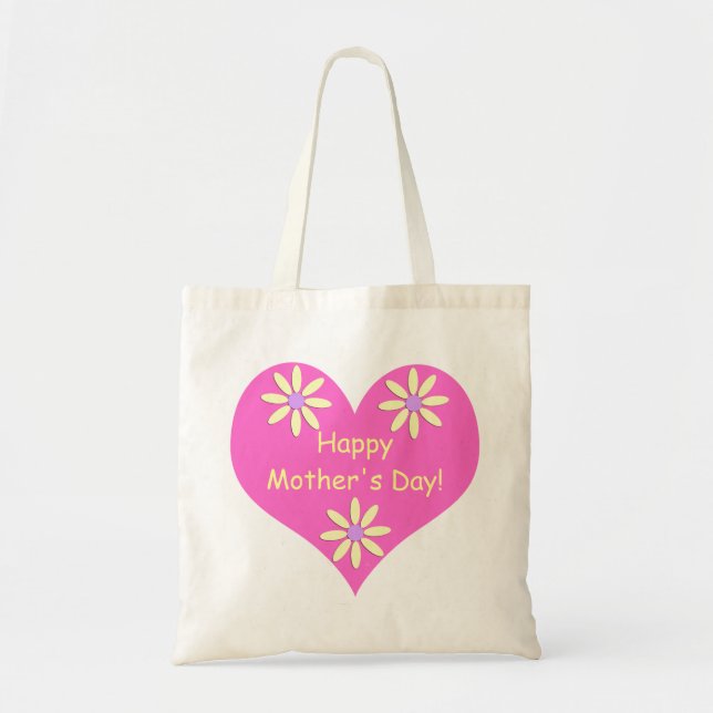 Tote Bag Fête des mères Coeur rose et Fleurs jaunes (Devant)
