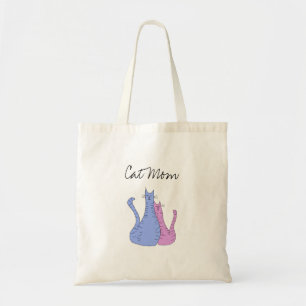 Tote Bag Fête des mères mignonne chat maman bleu rose
