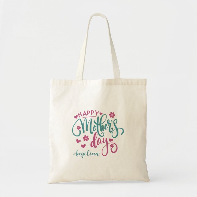 Tote Bag Fête des mères personnalisez-le ! Fleurs Turquoise (Devant)