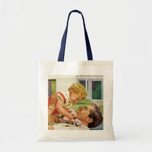 Tote Bag Fête des Pères vintage, famille heureuse en banlie