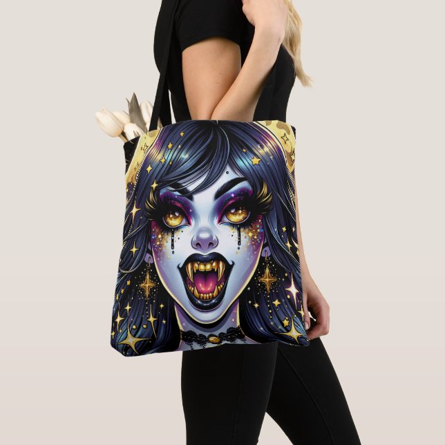Tote Bag Fête d'Halloween Vampire de Style de Bande Dessiné (De près)