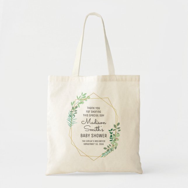Tote Bag Fête du Baby shower géométrique et verdoyant Favor (Devant)