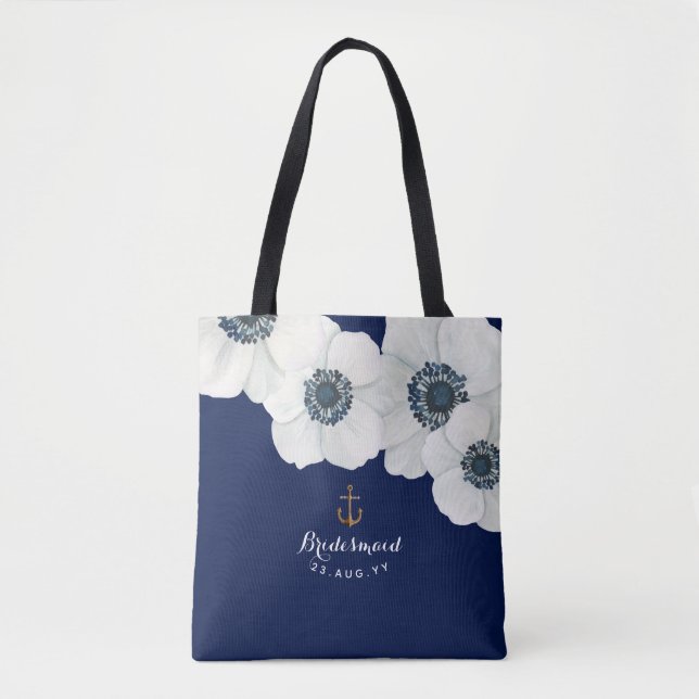 Tote Bag Fête du Bridal Nautical de la Navy & White Anemone (Devant)