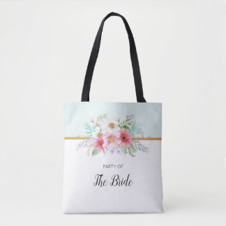 Tote Bag Fête nuptiale rose et bleu turquoise printemps flo