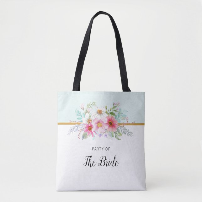Tote Bag Fête nuptiale rose et bleu turquoise printemps flo (Devant)